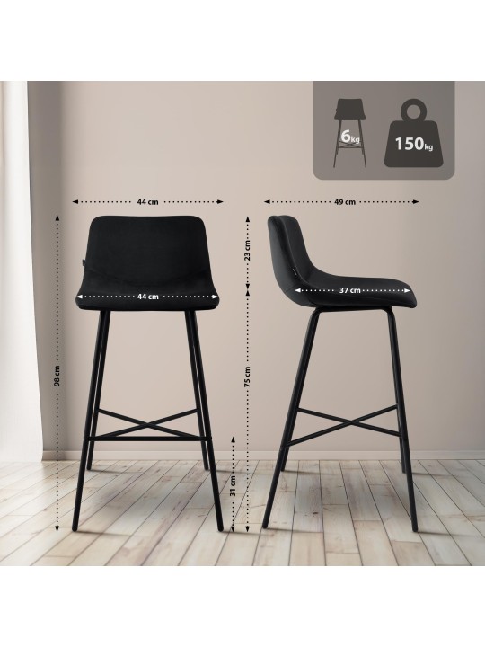 Tabouret de bar Altona velours, noir