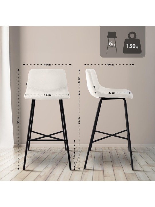 Tabouret de bar Altona velours, crème