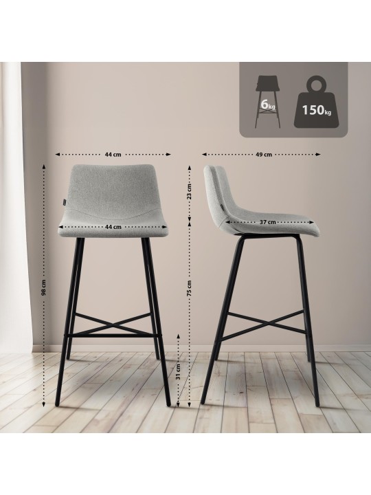Tabouret de bar Altona tissu, gris
