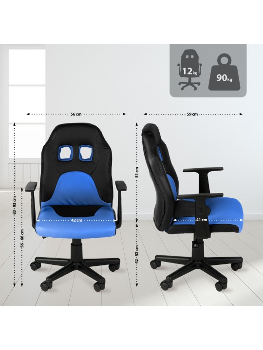 Chaise de bureau pour enfants Fun, noir/bleu