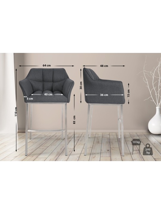 Tabouret de bar Damaso E feutre avec structure à 4 pieds, gris Tabouret de bar Damaso E feutre avec structure à 4 pieds, gris