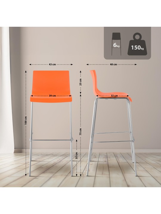 Tabouret de bar Hoover chromé structure 4 pieds, orange