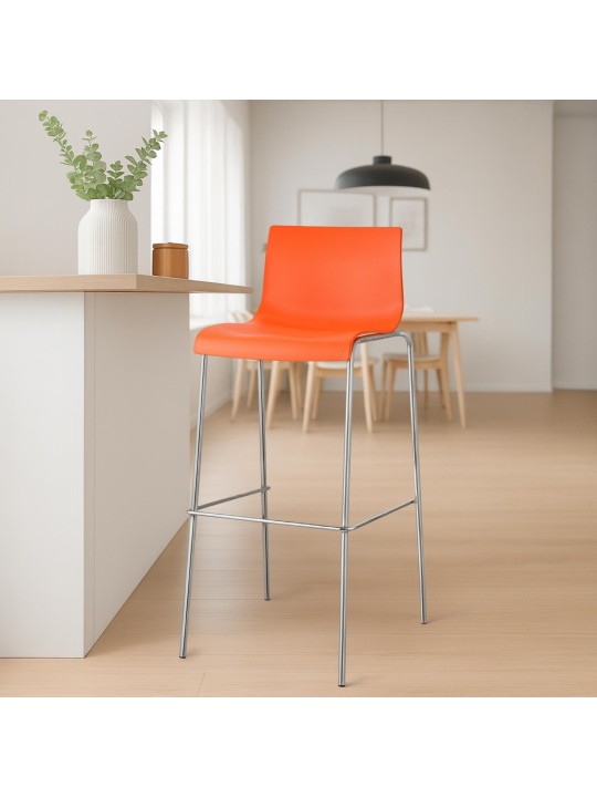 Tabouret de bar Hoover chromé structure 4 pieds, orange