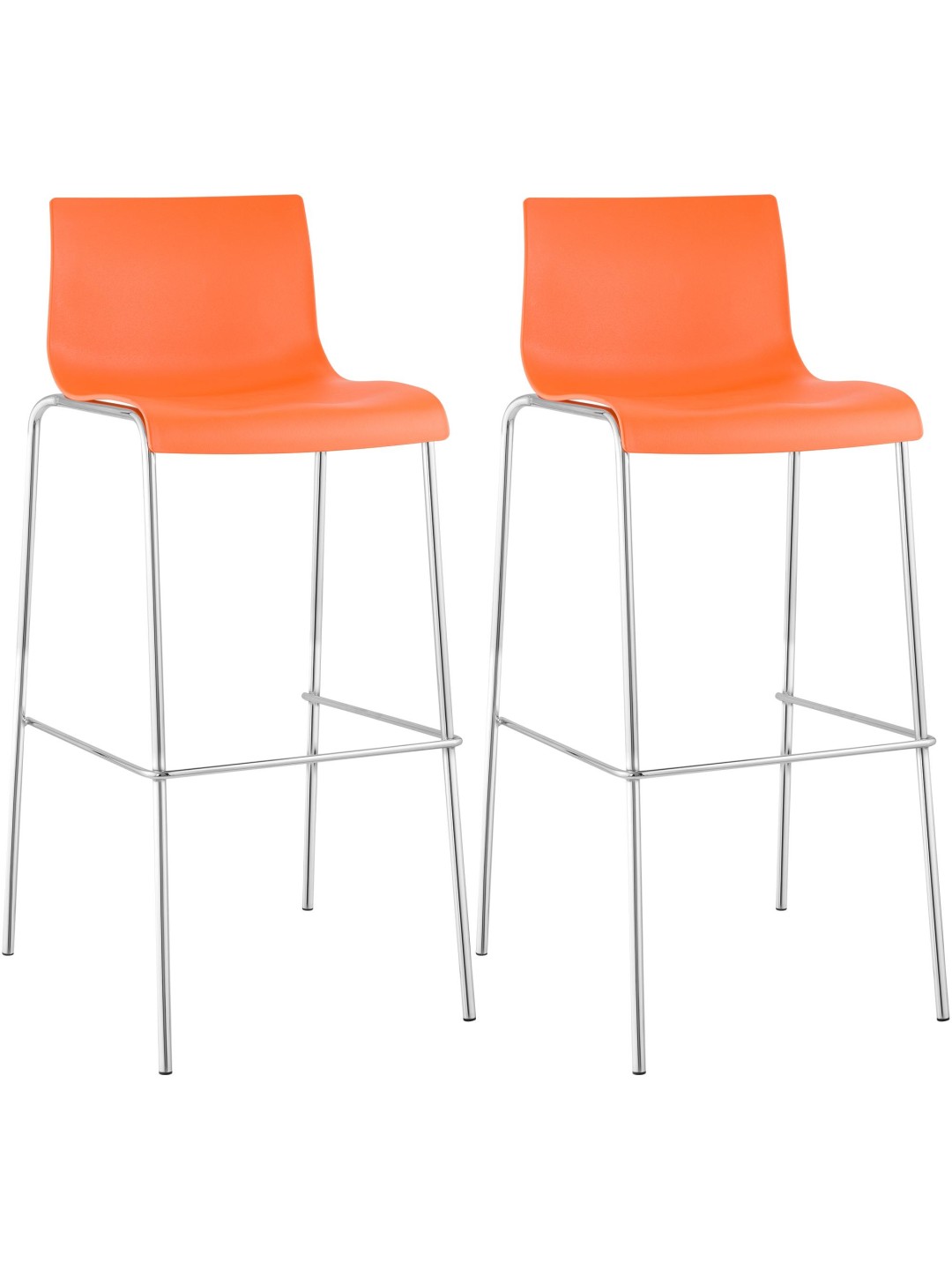 Lot de 2 tabourets de bar Hoover plastique 4 pieds structure chrome, orange