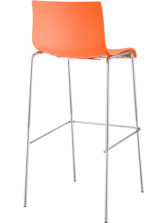 Lot de 2 tabourets de bar Hoover plastique 4 pieds structure chrome, orange