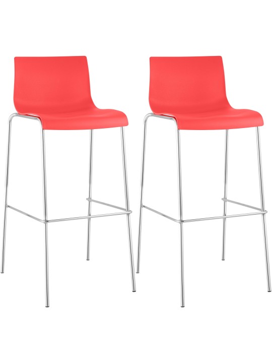 Lot de 2 tabourets de bar Hoover plastique 4 pieds structure chrome, rouge Lot de 2 tabourets de bar Hoover plastique 4 pieds structure chrome, rouge