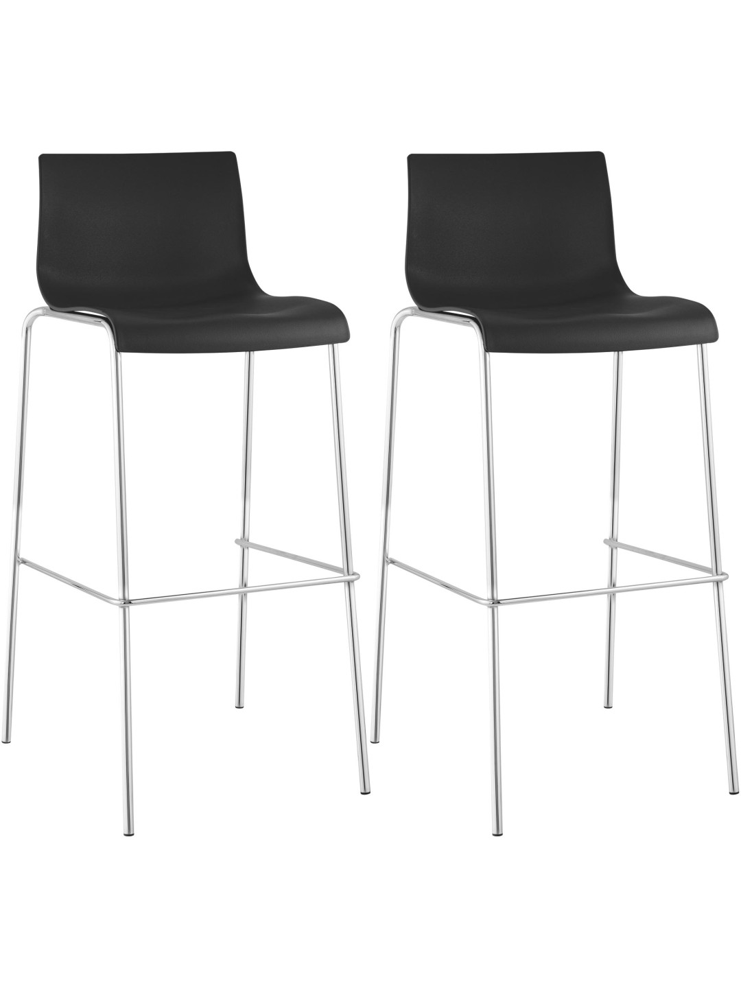 Lot de 2 tabourets de bar Hoover plastique 4 pieds structure chrome, noir