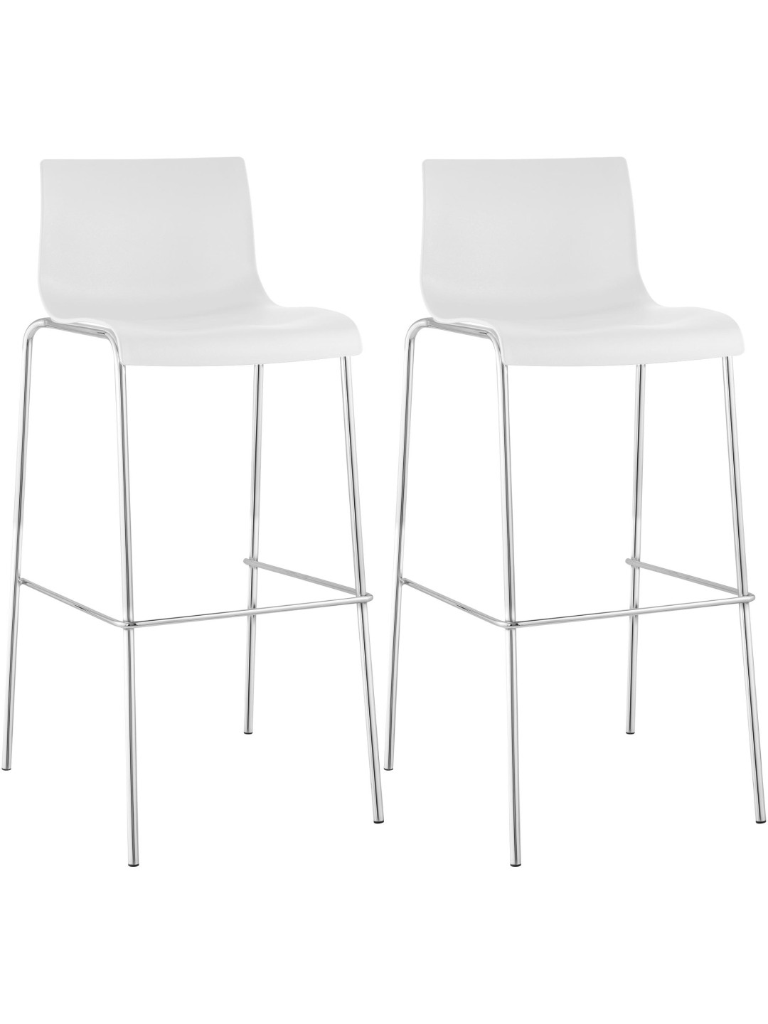 Lot de 2 tabourets de bar Hoover plastique 4 pieds structure chrome, blanc
