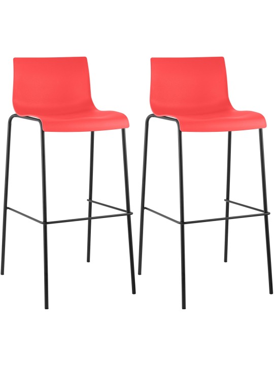 Lot de 2 tabourets de bar Hoover structure 4 pieds en plastique, rouge