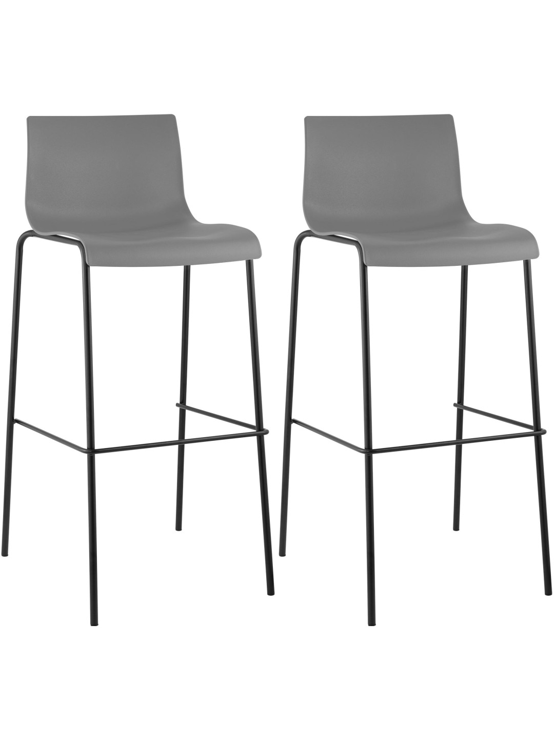 Lot de 2 tabourets de bar Hoover structure 4 pieds en plastique, gris