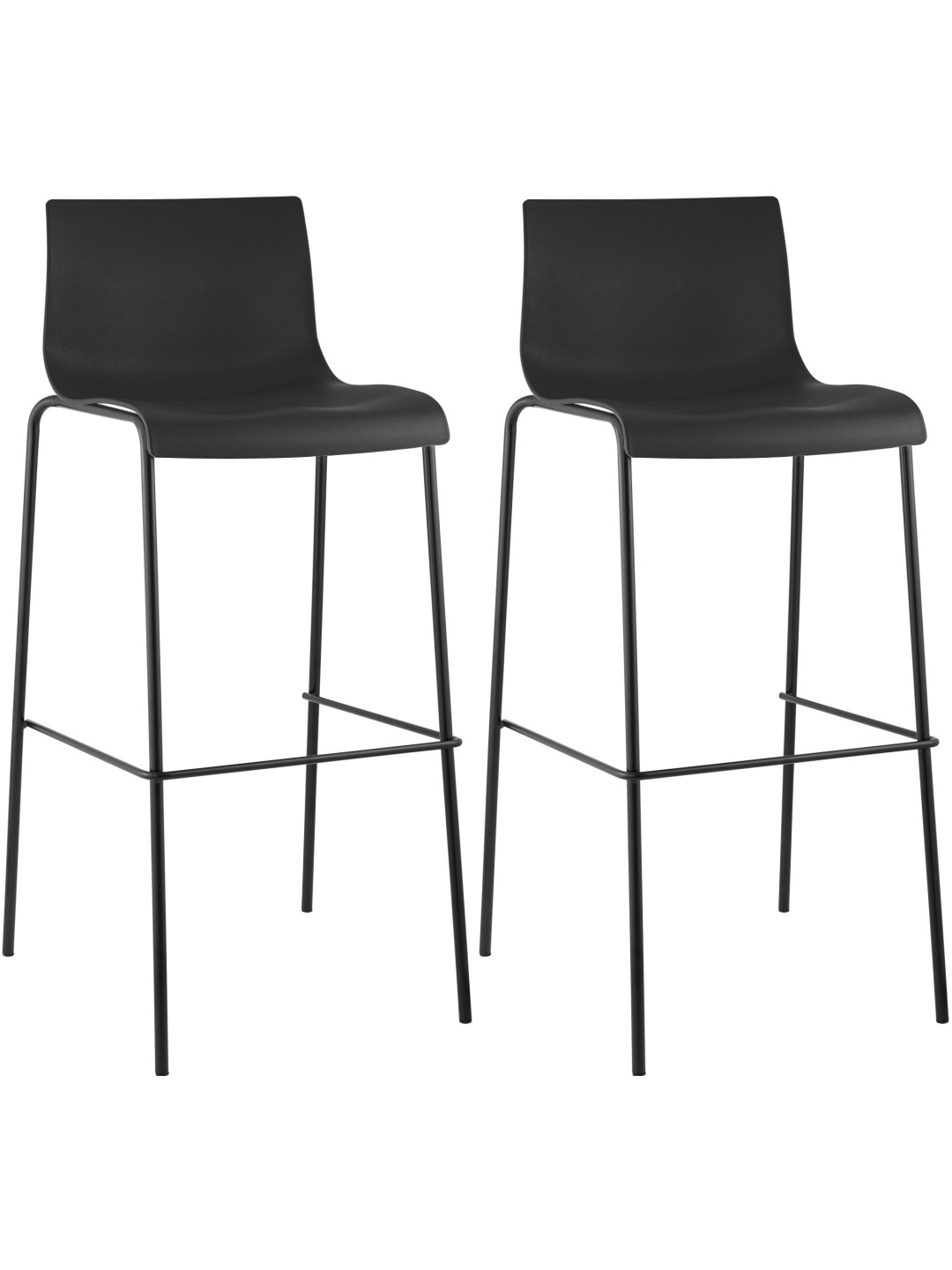 Lot de 2 tabourets de bar Hoover structure 4 pieds en plastique, noir