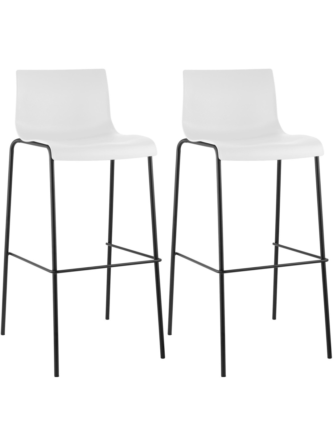 Lot de 2 tabourets de bar Hoover structure 4 pieds en plastique, blanc