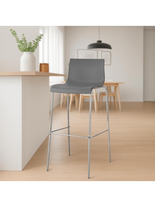 Lot de 2 tabourets de bar Hoover plastique 4 pieds structure chrome, gris