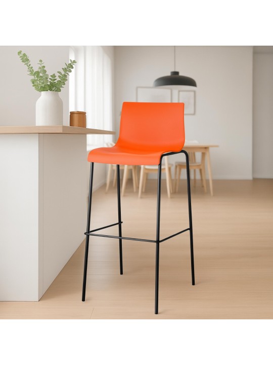 Lot de 2 tabourets de bar Hoover structure 4 pieds en plastique, orange