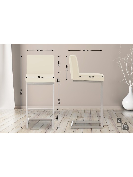 Lot de 2 tabourets de bar Paros simili cuir, crème