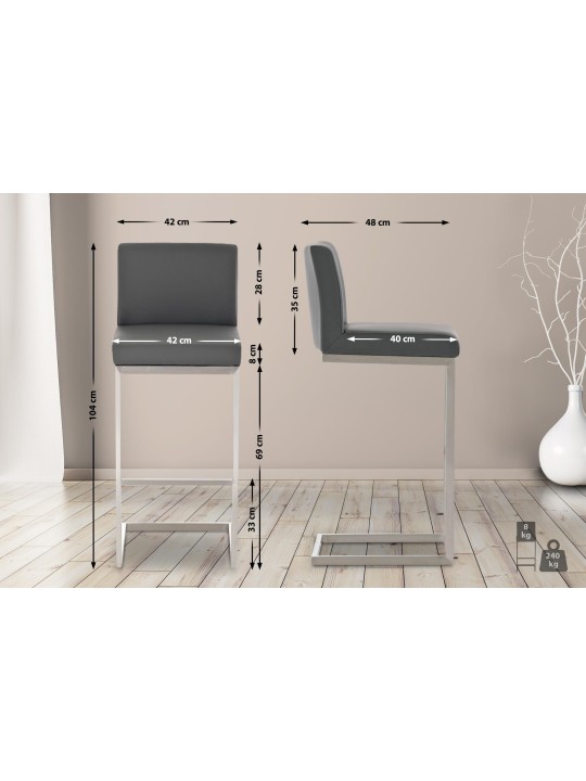 Lot de 2 tabourets de bar Paros simili cuir, gris Lot de 2 tabourets de bar Paros simili cuir, gris