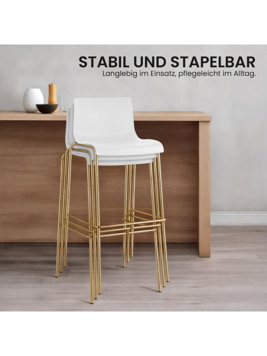 Ensemble de 2 tabourets de bar Hoover plastique 4 pieds doré, blanc