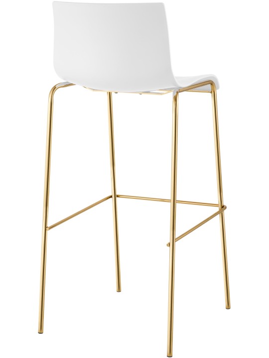 Ensemble de 2 tabourets de bar Hoover plastique 4 pieds doré, blanc