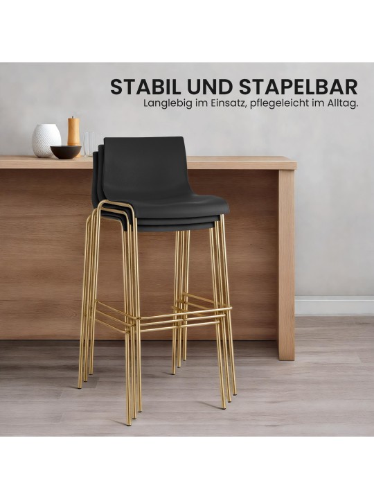 Ensemble de 2 tabourets de bar Hoover plastique 4 pieds doré, noir