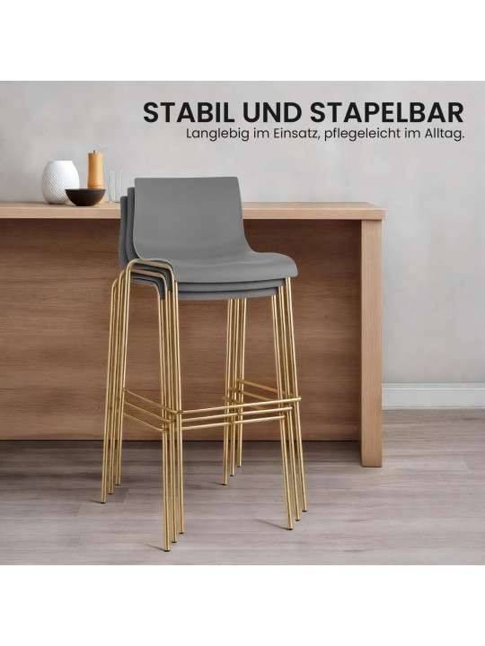 Ensemble de 2 tabourets de bar Hoover plastique 4 pieds doré, gris Ensemble de 2 tabourets de bar Hoover plastique 4 pieds doré, gris