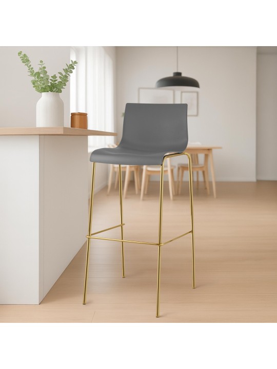 Ensemble de 2 tabourets de bar Hoover plastique 4 pieds doré, gris Ensemble de 2 tabourets de bar Hoover plastique 4 pieds doré, gris