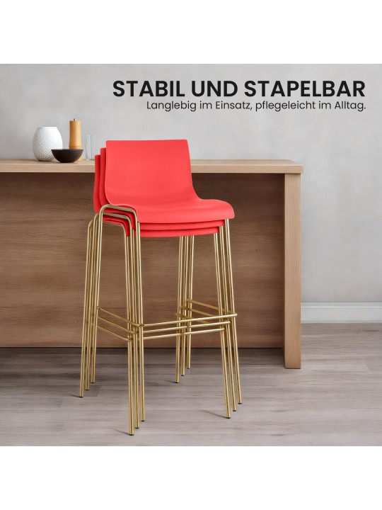 Ensemble de 2 tabourets de bar Hoover plastique 4 pieds doré, rouge
