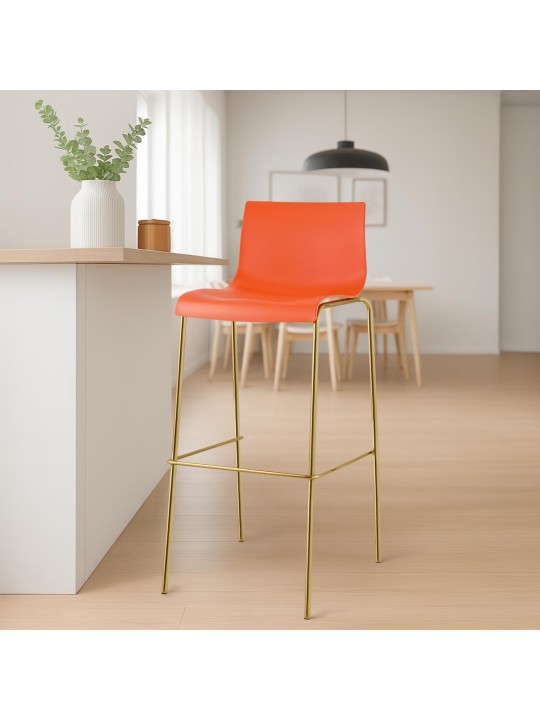 Ensemble de 2 tabourets de bar Hoover plastique 4 pieds doré, orange