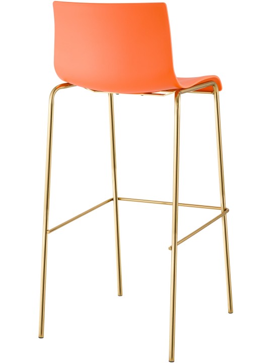 Ensemble de 2 tabourets de bar Hoover plastique 4 pieds doré, orange