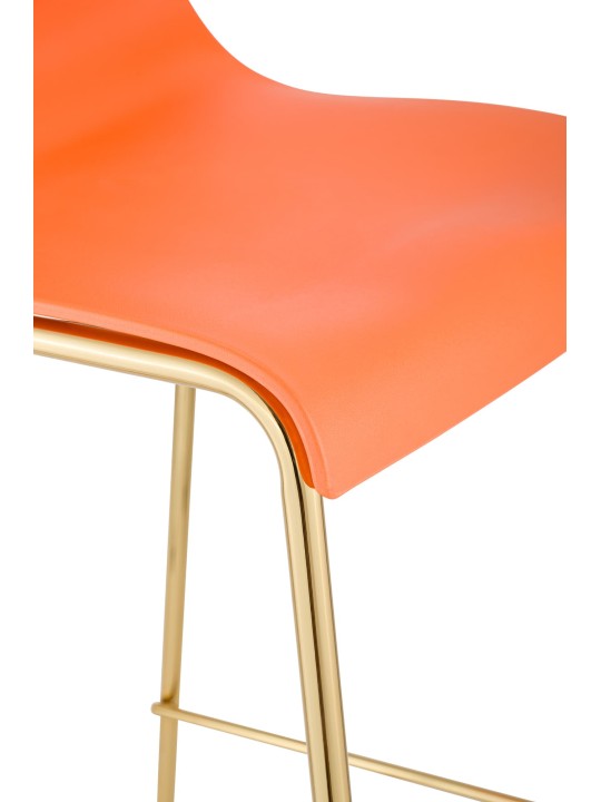 Ensemble de 2 tabourets de bar Hoover plastique 4 pieds doré, orange