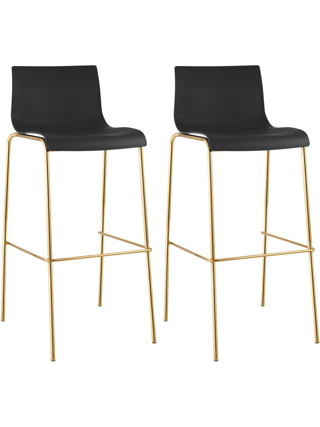 Ensemble de 2 tabourets de bar Hoover plastique 4 pieds doré, noir
