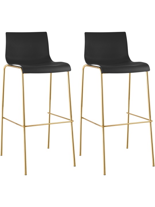 Ensemble de 2 tabourets de bar Hoover plastique 4 pieds doré, noir