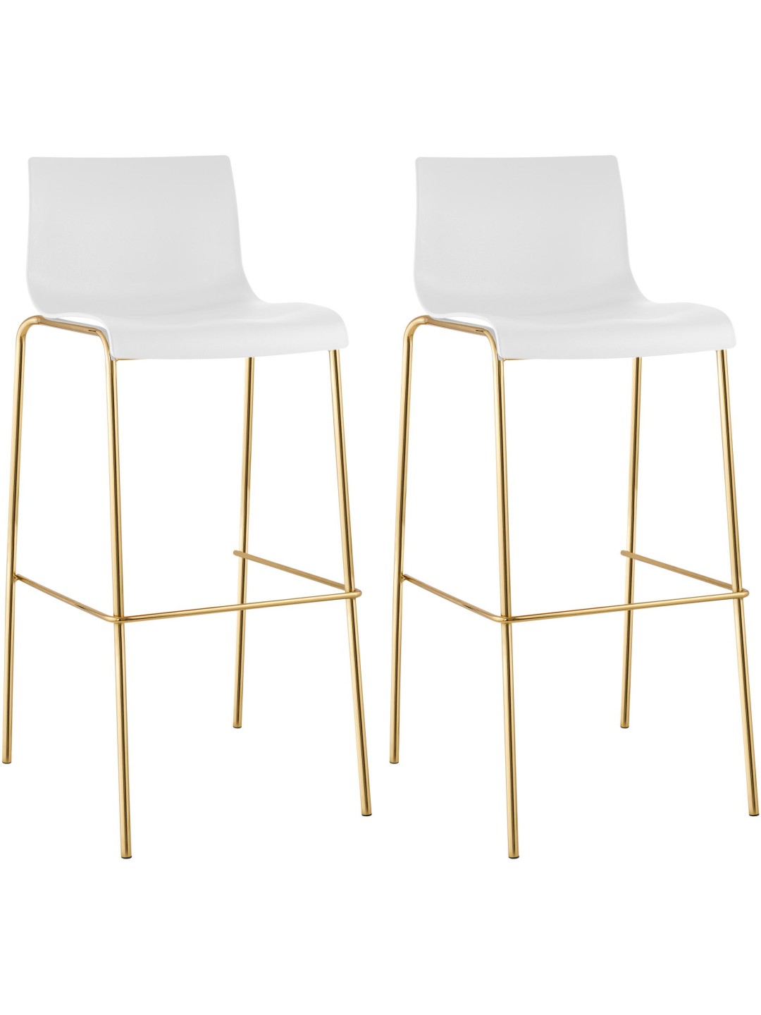Ensemble de 2 tabourets de bar Hoover plastique 4 pieds doré, blanc