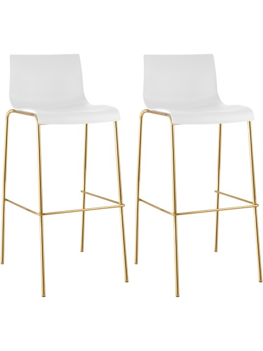 Ensemble de 2 tabourets de bar Hoover plastique 4 pieds doré, blanc