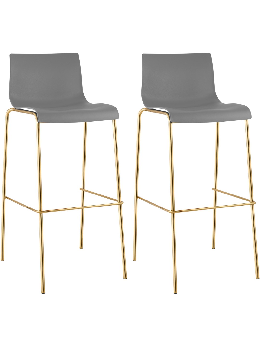 Ensemble de 2 tabourets de bar Hoover plastique 4 pieds doré, gris