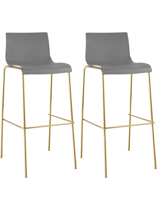 Ensemble de 2 tabourets de bar Hoover plastique 4 pieds doré, gris Ensemble de 2 tabourets de bar Hoover plastique 4 pieds doré, gris