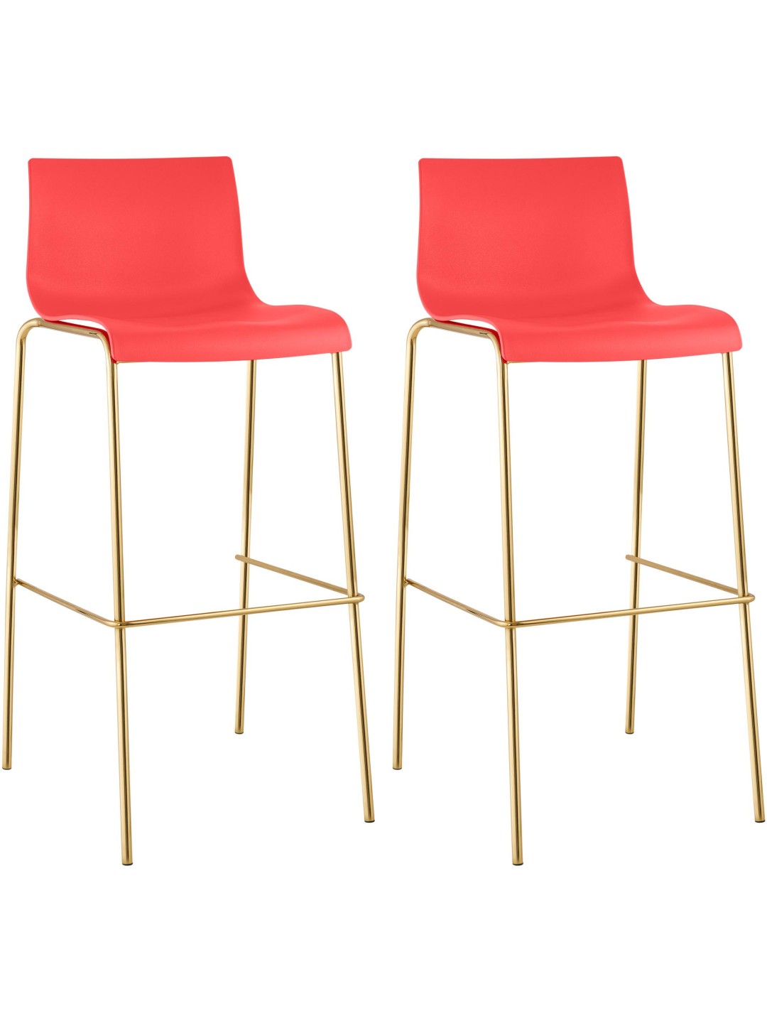 Ensemble de 2 tabourets de bar Hoover plastique 4 pieds doré, rouge