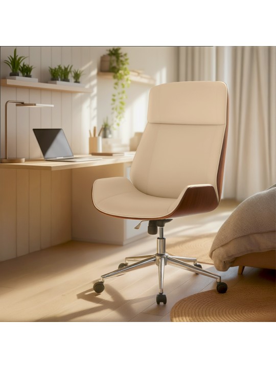 Chaise de bureau Varel simili cuir, noyer/crème Chaise de bureau Varel simili cuir, noyer/crème