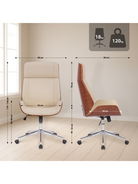 Chaise de bureau Varel simili cuir, noyer/crème Chaise de bureau Varel simili cuir, noyer/crème