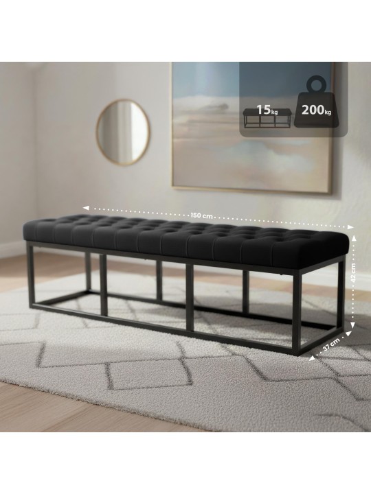 Banc Polson velours 150 cm, noir