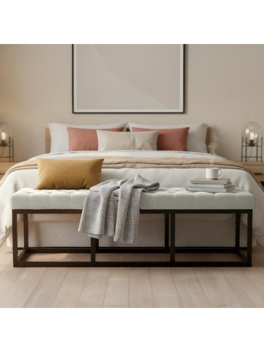 Banc Polson velours 150 cm, crème