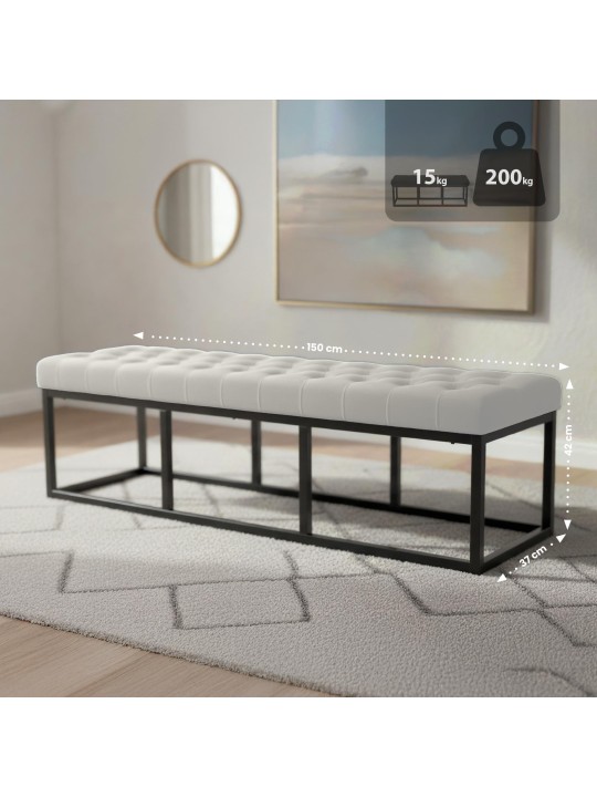 Banc Polson velours 150 cm, crème