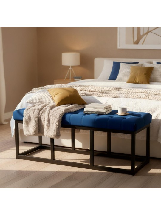 Banc Polson velours 120 cm, bleu