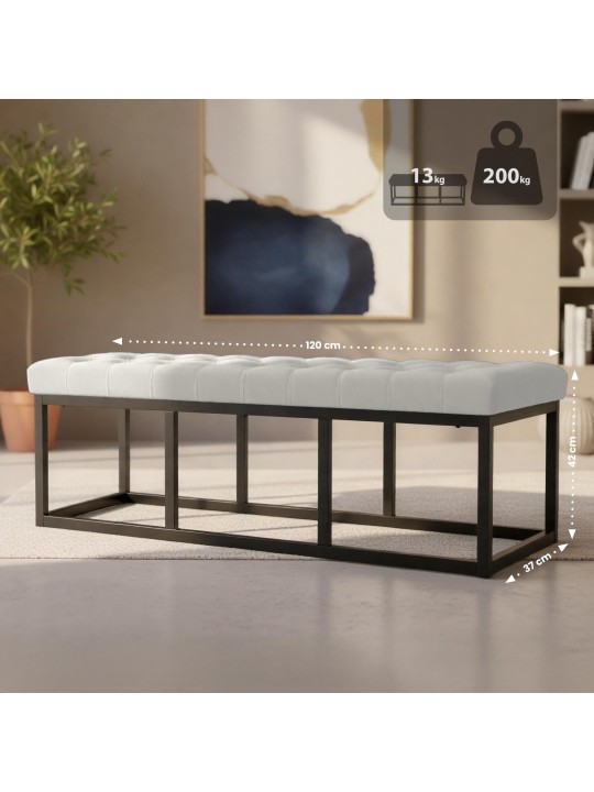 Banc Polson velours 120 cm, crème