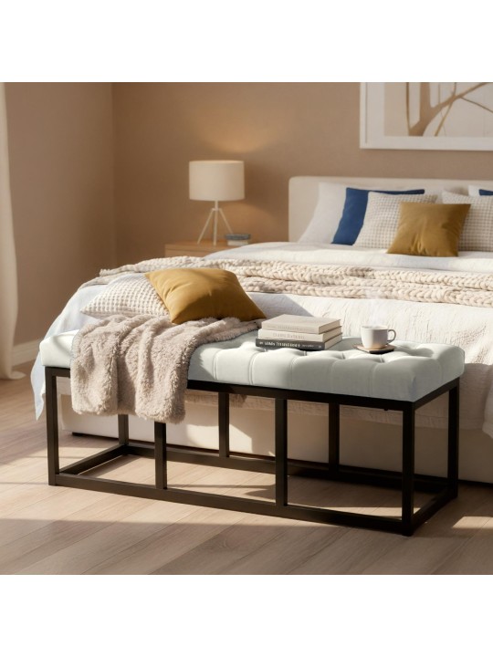 Banc Polson velours 120 cm, crème