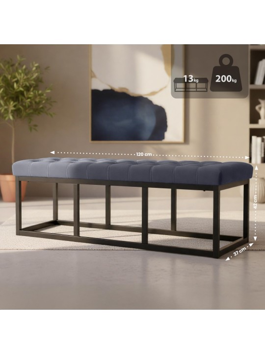 Banc Polson velours 120 cm, gris