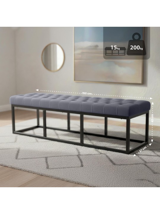 Banc Polson velours 150 cm, gris