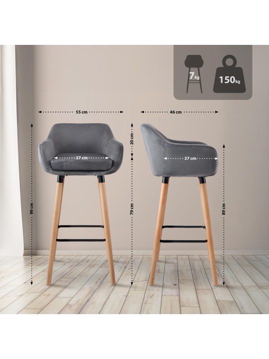 Tabouret de bar Grant velours, gris