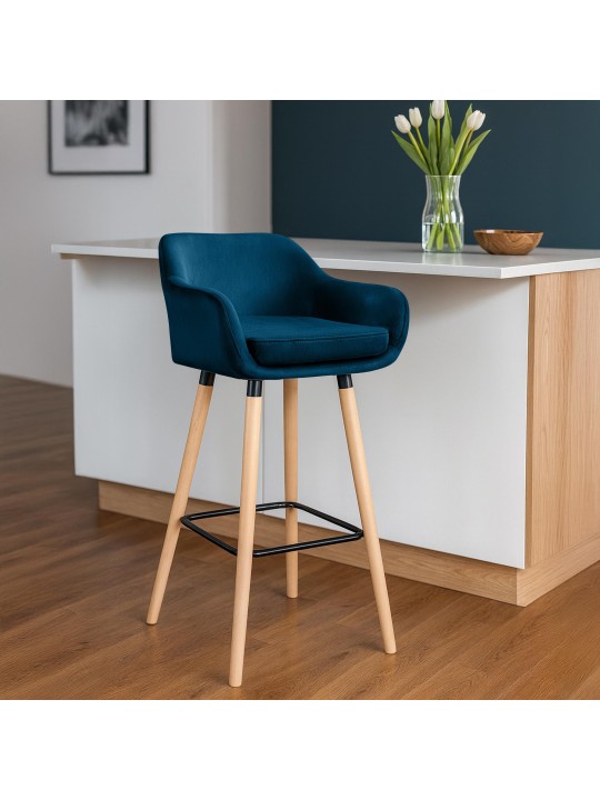Tabouret de bar Grant velours, bleu