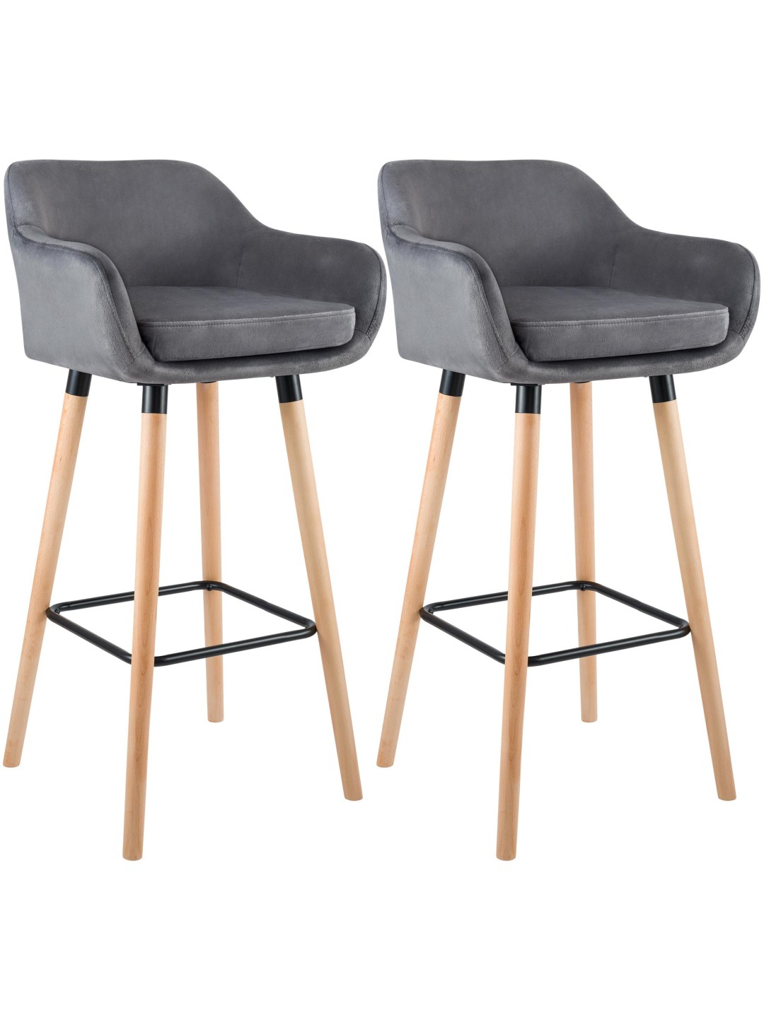 Lot de 2 tabourets de bar Grant velours, gris