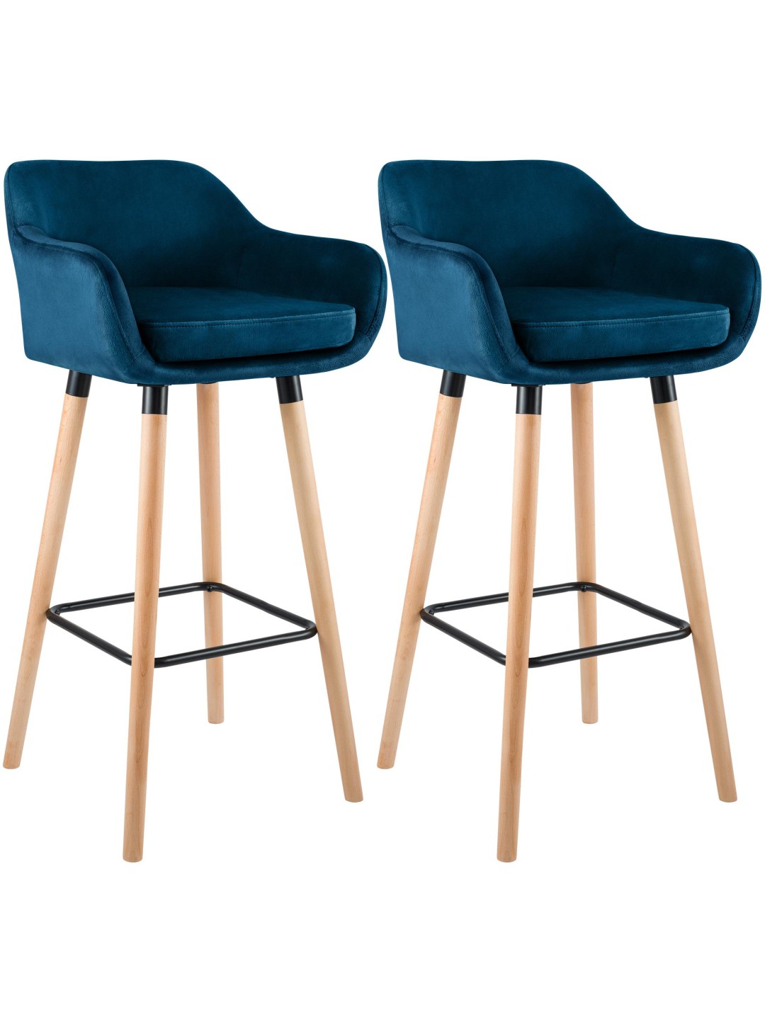 Lot de 2 tabourets de bar Grant velours, bleu